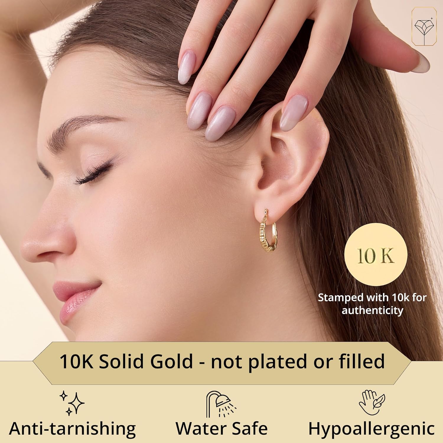 10K Solid Yellow Gold Hoop Earrings for Women Hypoallergenic Real Gold Hoops with Secure Click Closure Tarnish Resistant Luxury Hoops by MAX STONE