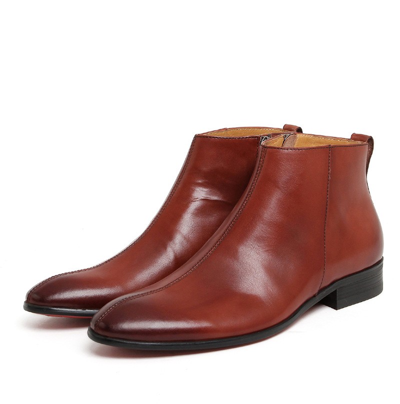 New British leather boots men's genuine leather business high-top leather shoes pointy short boots men
