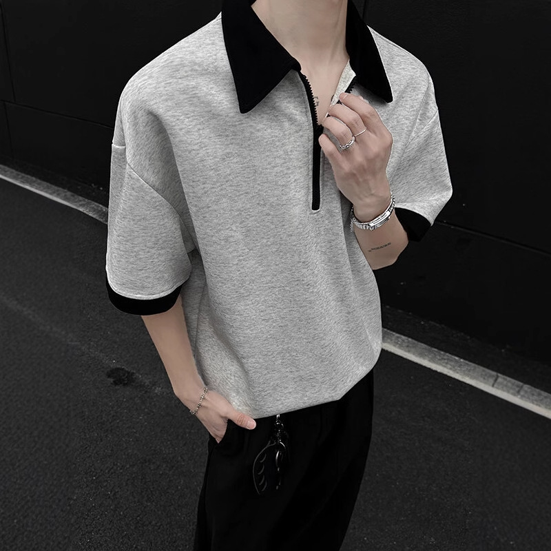 American Style Half-zip Polo Shirt Men Short Sleeve Summer Trendy Designer Short Sleeves Cool High Street Cleanfit Outfit Turn-down Collar T-shirt Top