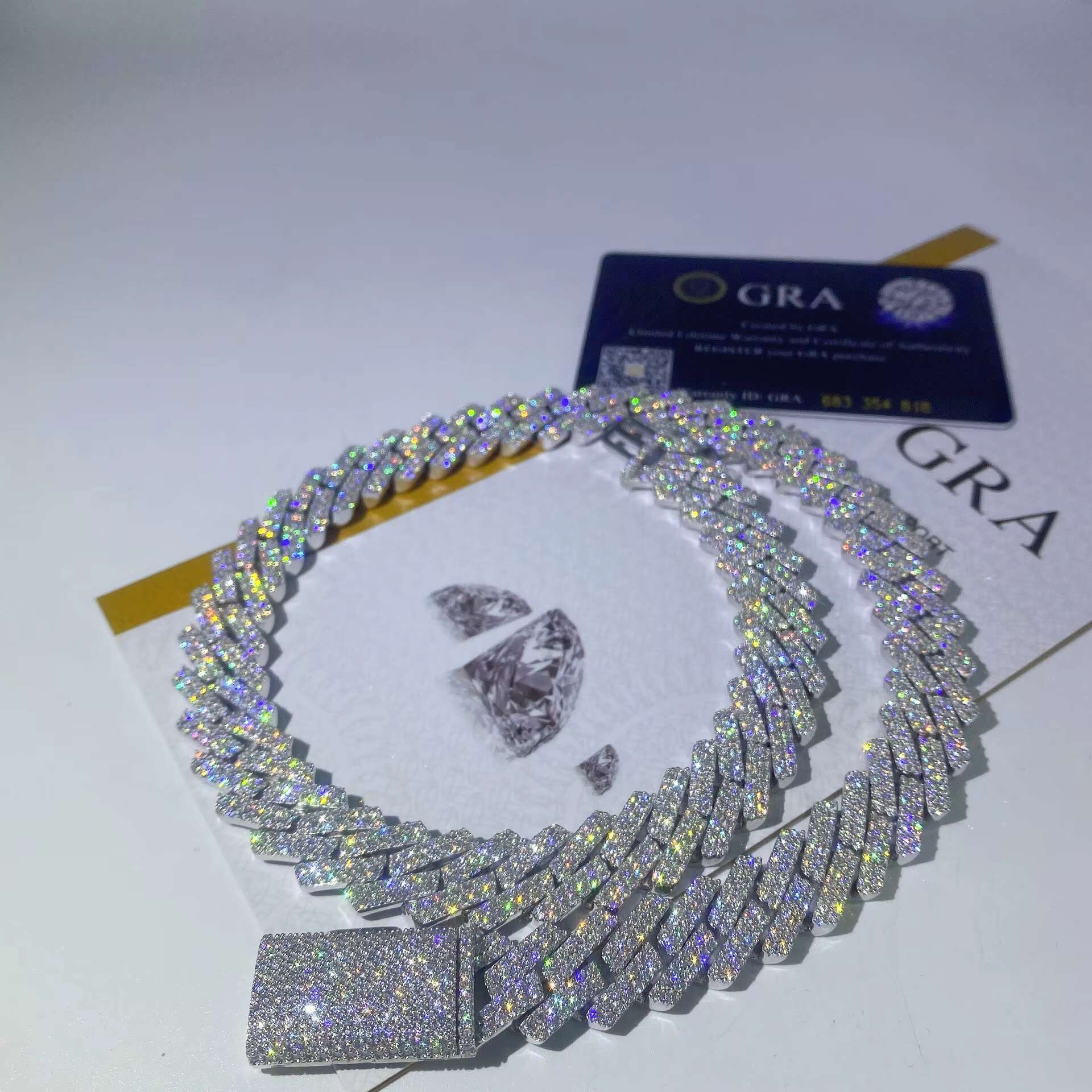 Custom Hiphop Fine Jewelry Men Hip Hop Iced Out Diamond Bracelet Necklace 15MM Double Row Moissanite 925 Silver Cuban Link Chain