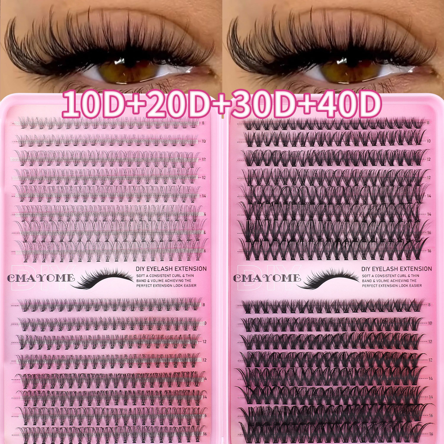 640Pcs DIY Individual Eyelashes Thick Fluffy Cluster Lashes Kit with Lash Bond & Seal Brushes Handmade Reusable DIY Segmented Eyelash Extensions Makeu
