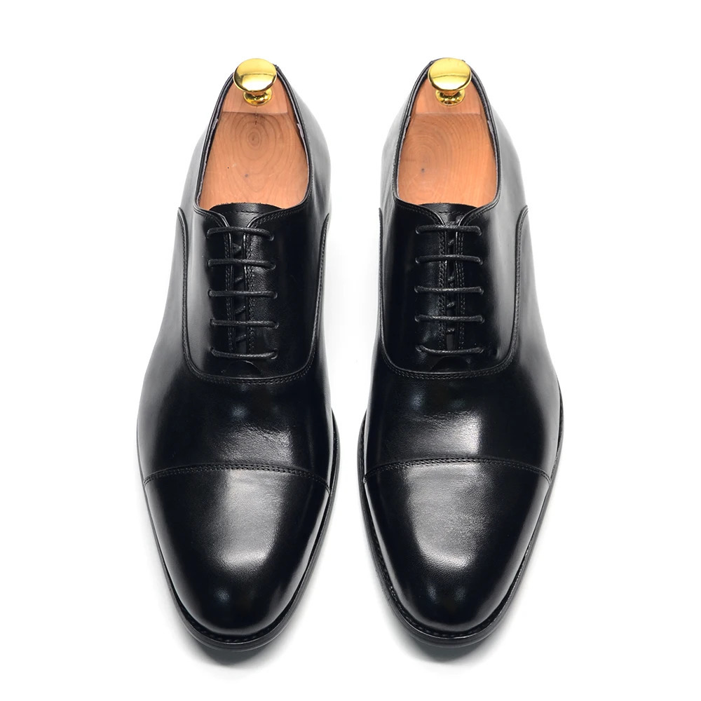 Genuine Leather Handmade Mens Oxford Dress Shoes Cap Toe Lace-Up Classic Business Office Shoe Wedding Party Formal Shoes Man 250704