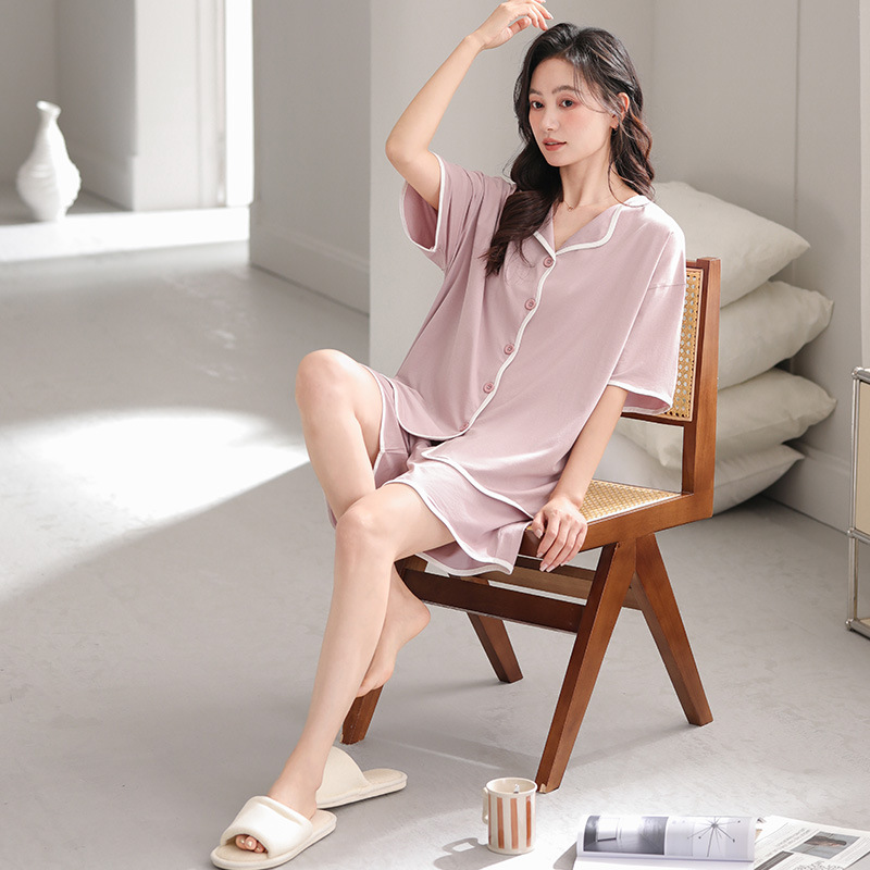B959-Modal cool cardigan pajamas women summer short sleeve simple can be worn outside thin home clothes wholesale