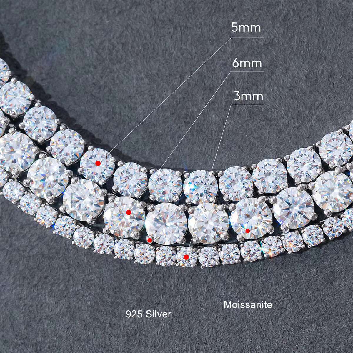 Factory Direct Sales 925 Sterling Silver Vvs Chain 3mm 4mm 5mm Necklace Bracelet Moissanite Necklace Tennis