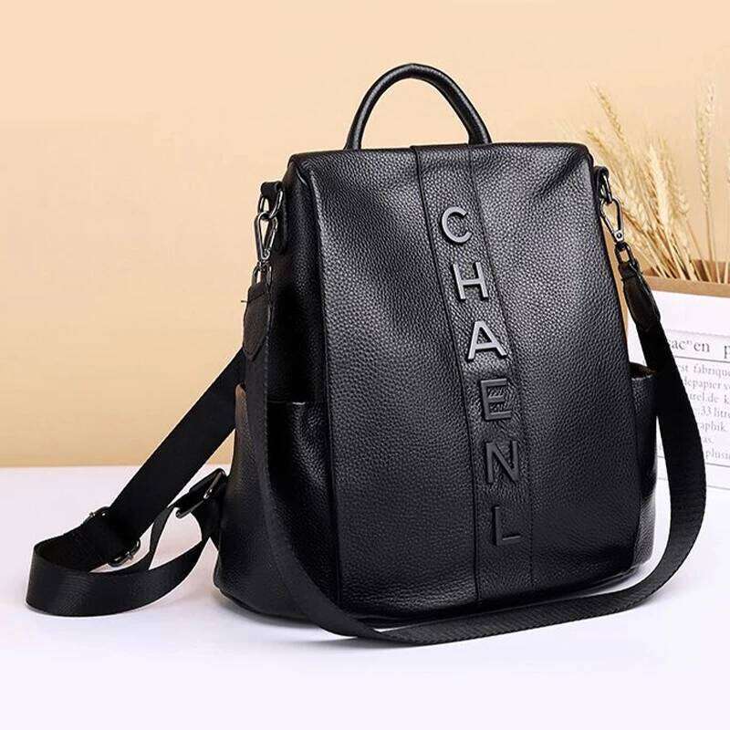 Fashion genuine leather women's trendy simple style large capacity versatile backpack commuting and traveling