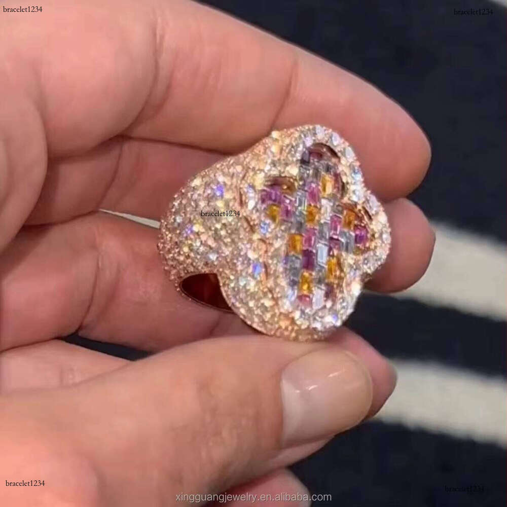 Hiphop Real Sier Gold Plated VVS D GRA Moissanite Lab Dia Fine Jewelry Rings Custom for Men Women