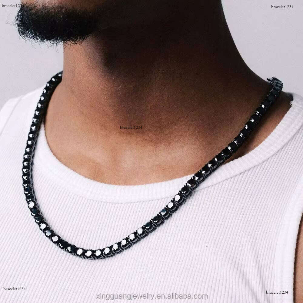 Hot Sale Dia 3mm---5mm Moissanite Sterling Sier Black Gold Plated Bracelet Necklace Tennis Chain Jewelry