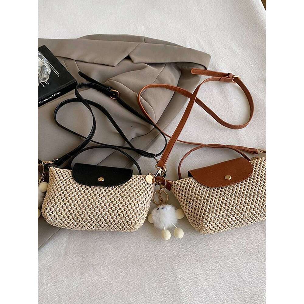 Intitals Customized Stylelady Straw Crossbody Bag With Pendant Summer Tourism Beach Vacation New All Match Shoulder Handbag