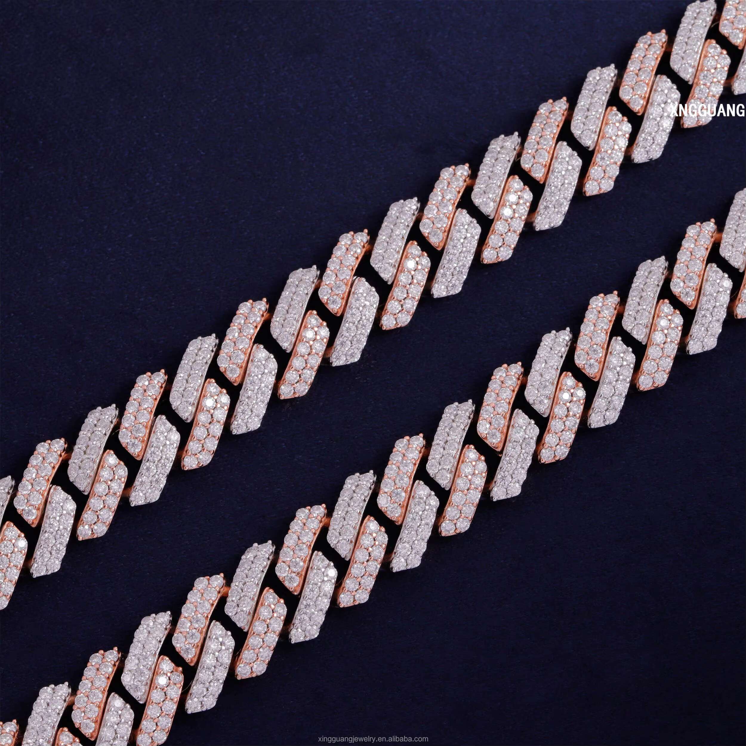 Two Tone Iced Out Moissanite Cuban Link Chain for Men 12mm Custom Name Clasp 925 Sterling Silver Cuban Chain Hip Hop Necklace