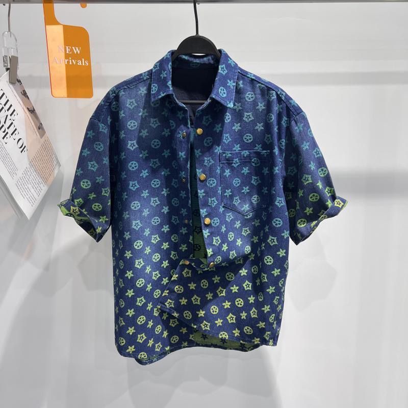 summer best-selling new casual men's print shirt short sleeved fashionable loose design versatile simple printed top free shipping