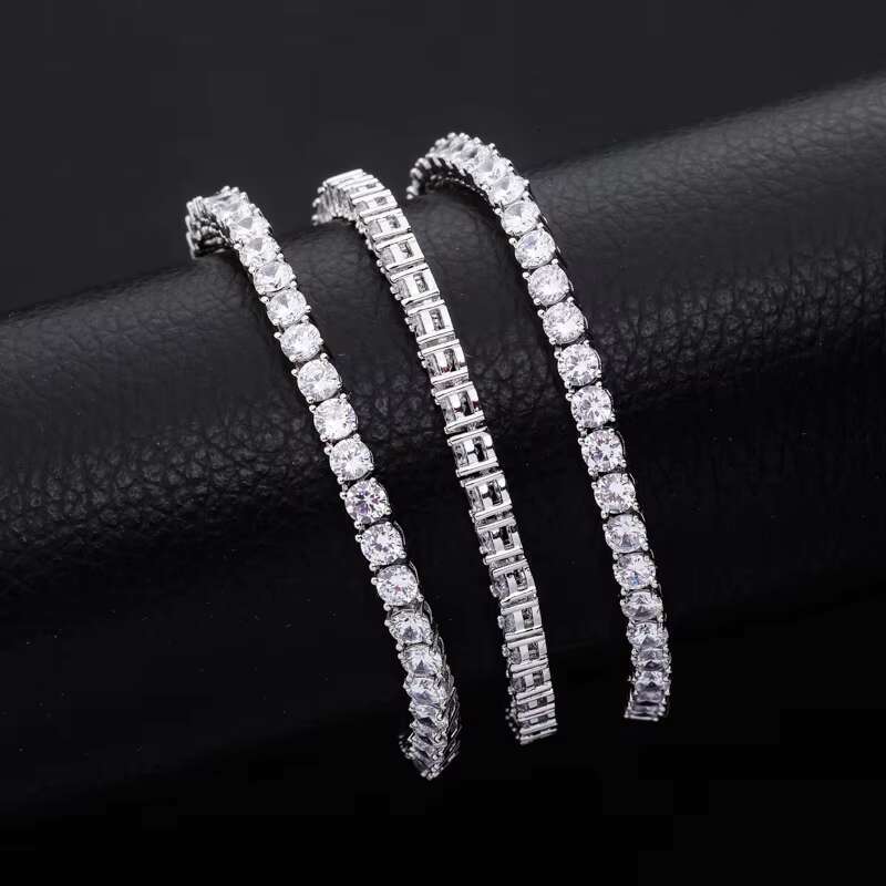 European American Unisex Tennis Chain Necklace with Copper Zircon 3-5mm Spring Clasp Hip-Hop Style Fashion Bracelet