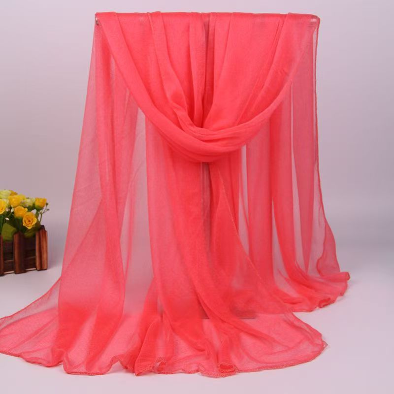 K1257 New scarf for women, long chiffon shawl, summer sun protection, beach towel, solid color silk scarf