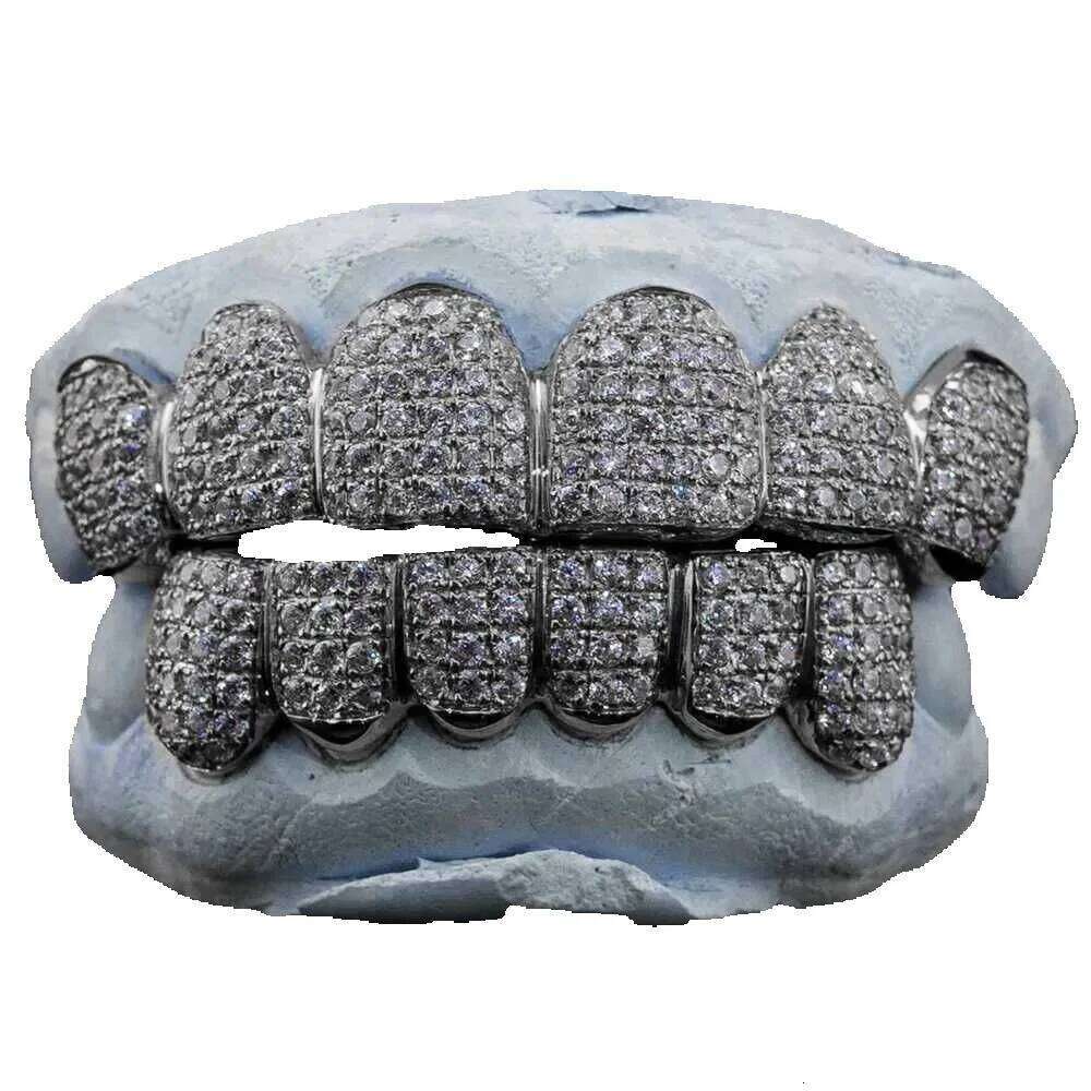 Grillz Hip Hop Custom Teeth Moissanite Silver Grillz 10 Top 10 Bottom Iced out vvs Diamond Moissanite