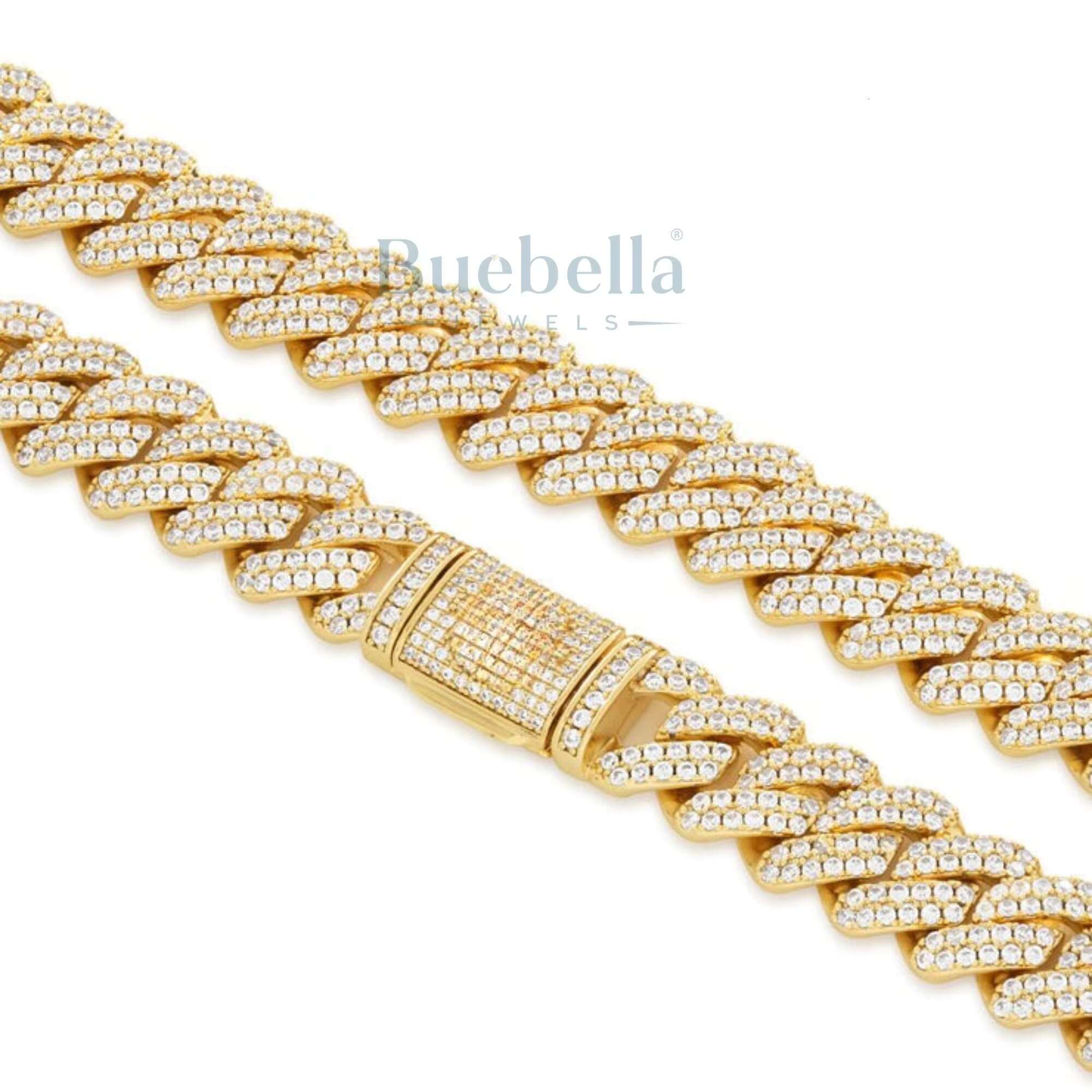 925 12mm Rapper Style Hip Hop Necklace Moissanite Diamond with 2 Row Prong Setting Miami Cuban Link Chain Jewelry for Men