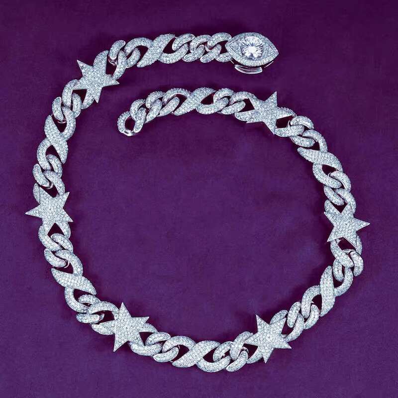 Hip Hop 15MM GRA Iced Out VVS D Color Moissanite 925 Sterling Silver Pass Diamond Tester Infinity Star Link Cuban Chain for Men