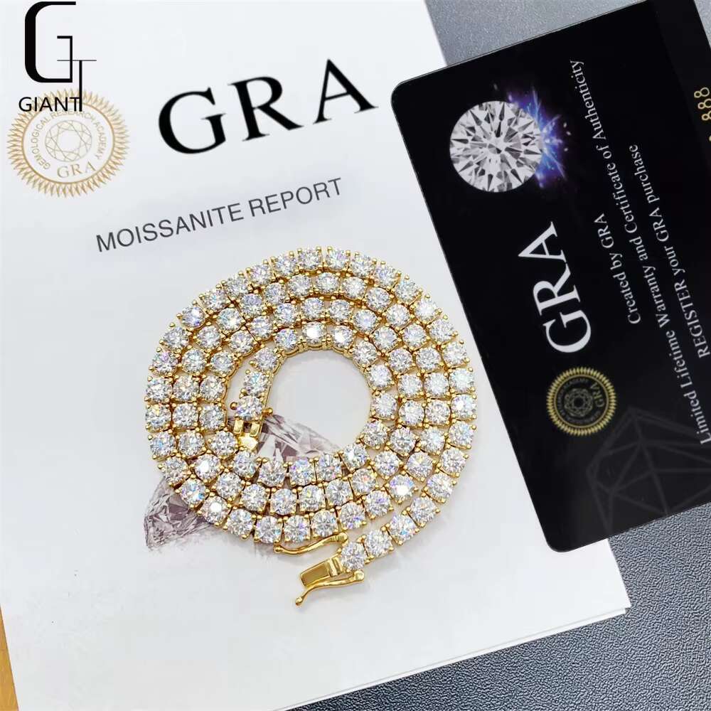 New Arrival 3mm 4mm Moissanite Tennis Necklace Hip Hop Fine Jewelry 925 Silver Diamond Tennis Link Chain Necklace