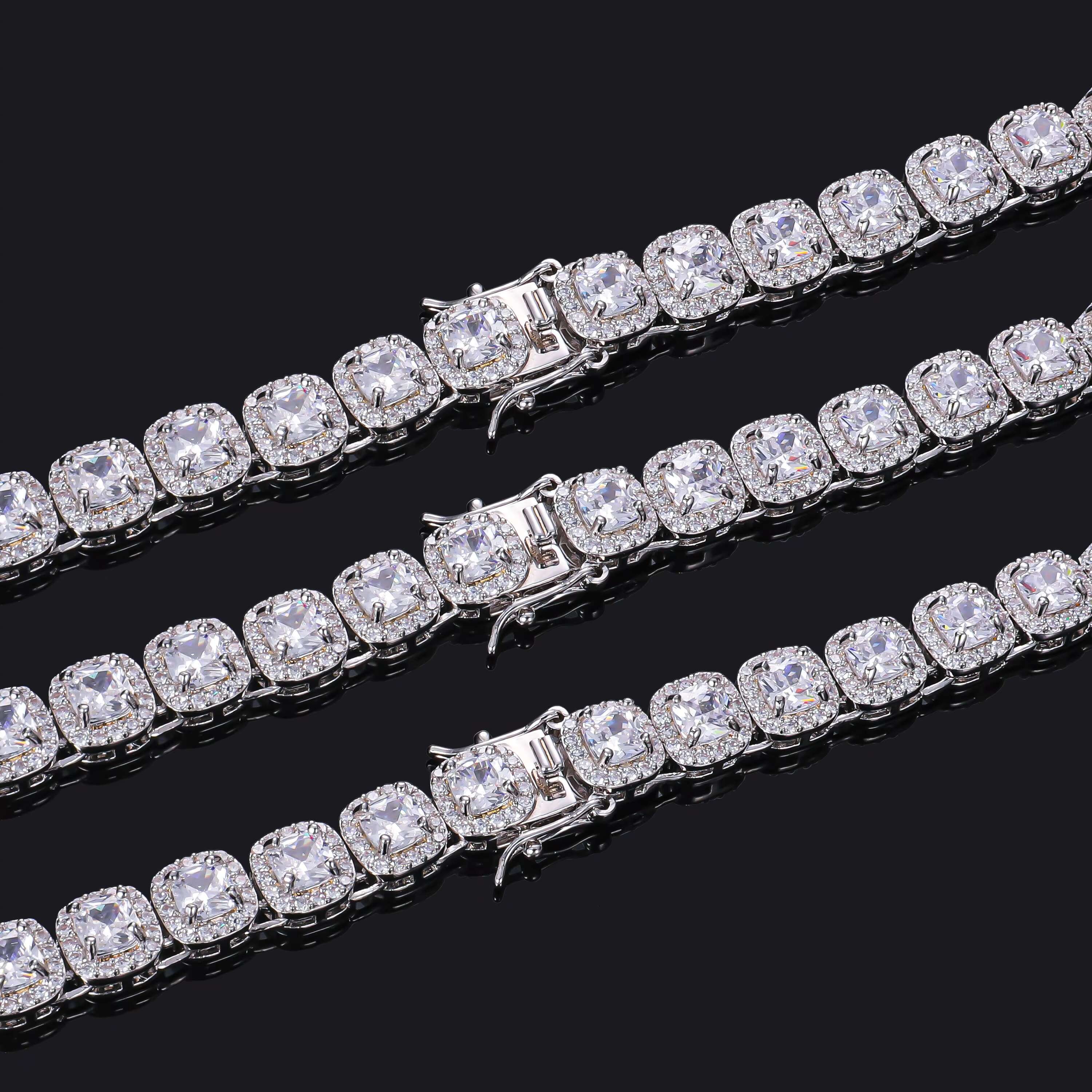 CM Iced Out Tennis Link Bling Empire Iced Out Chains Silver Diamond Tennis Necklaces Mens Hip Hop Baguette square Tennis Chains