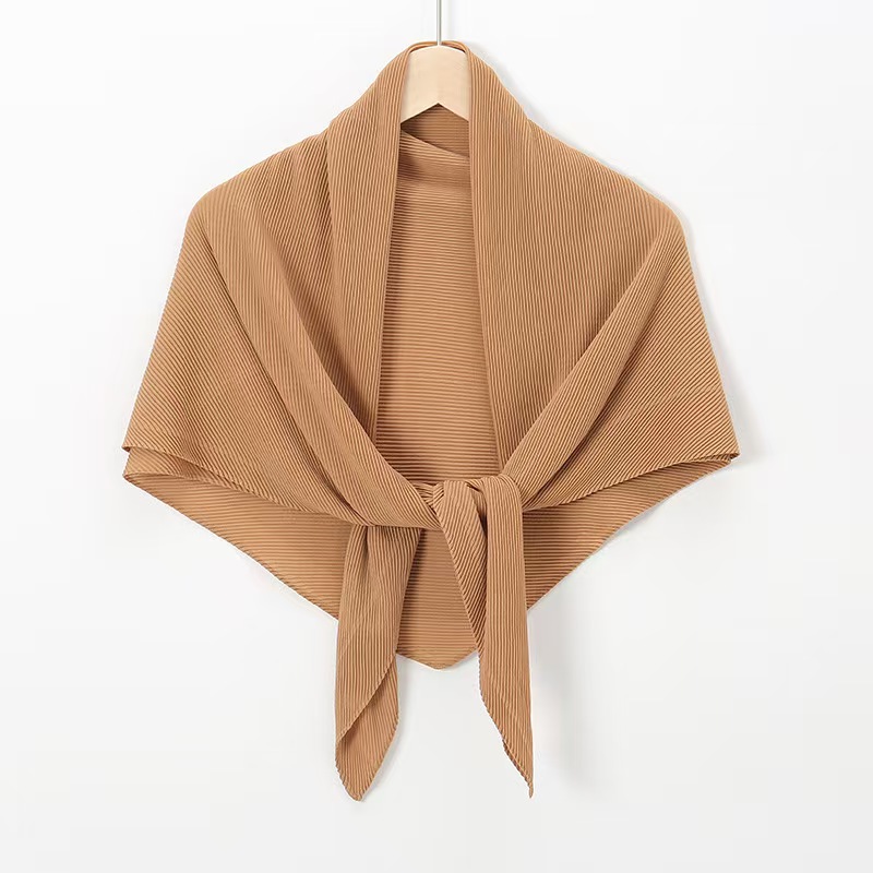T1143 New Chiffon Crumpled Solid Color Fashion Pleated Shawl Baotou Gauze Scarf