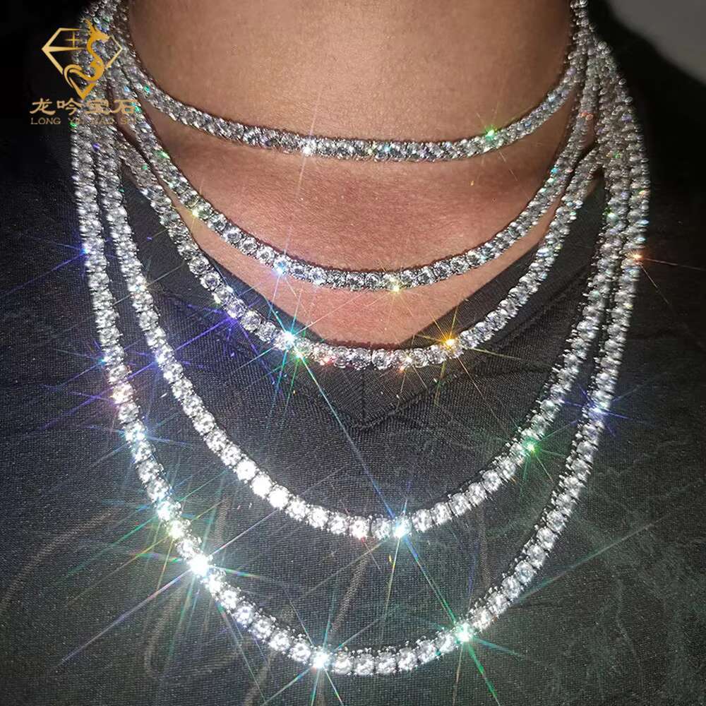1CT S925 Silver White Gold Plated Moissanite Diamond Tennis Necklace 20inch