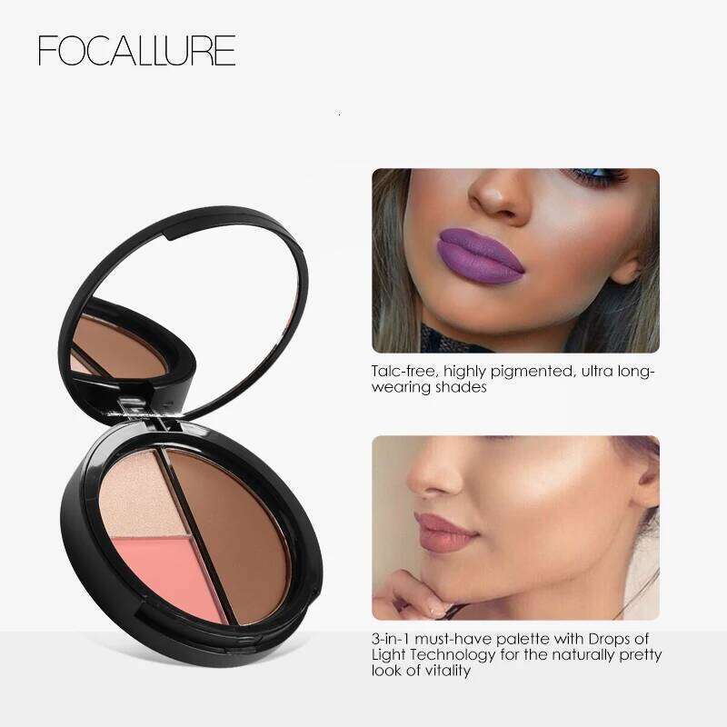 Focallure Blush Contour Highlight 3 in 1 Face Makeup Set Long Lasting Highlighter Blusher Palette Natural Cosmetics X250705