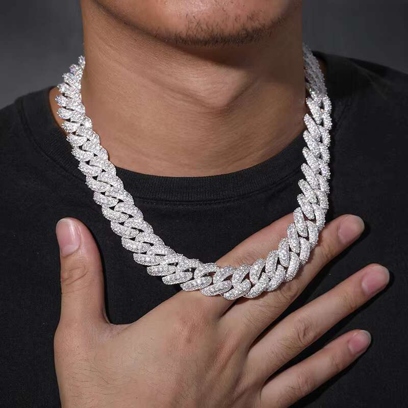 Silver Plated Mens Hip Hop High Quality 15mm 18mm Iced Out Cuban Chains Necklace for Men with clasp