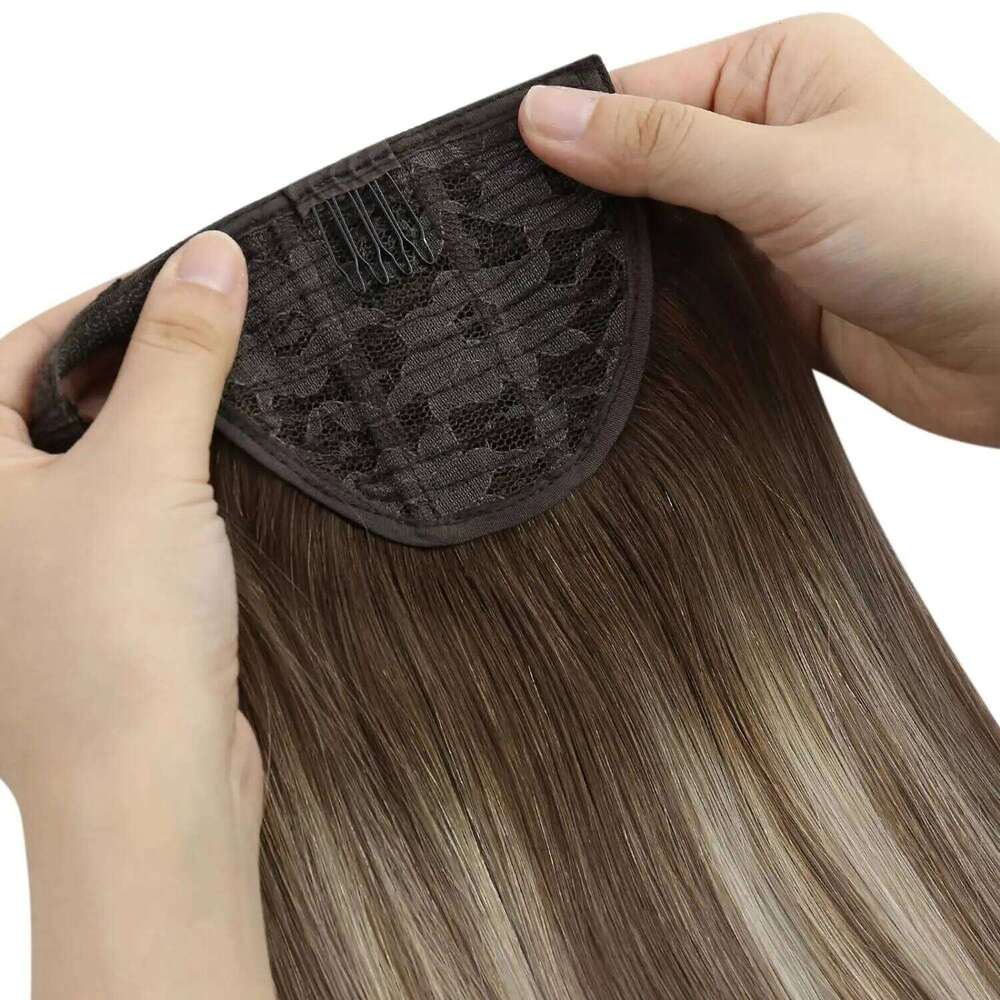 VeSunny Ombre Extension Real Human Dark Roots Light Brown with Blonde Ponytail Hair