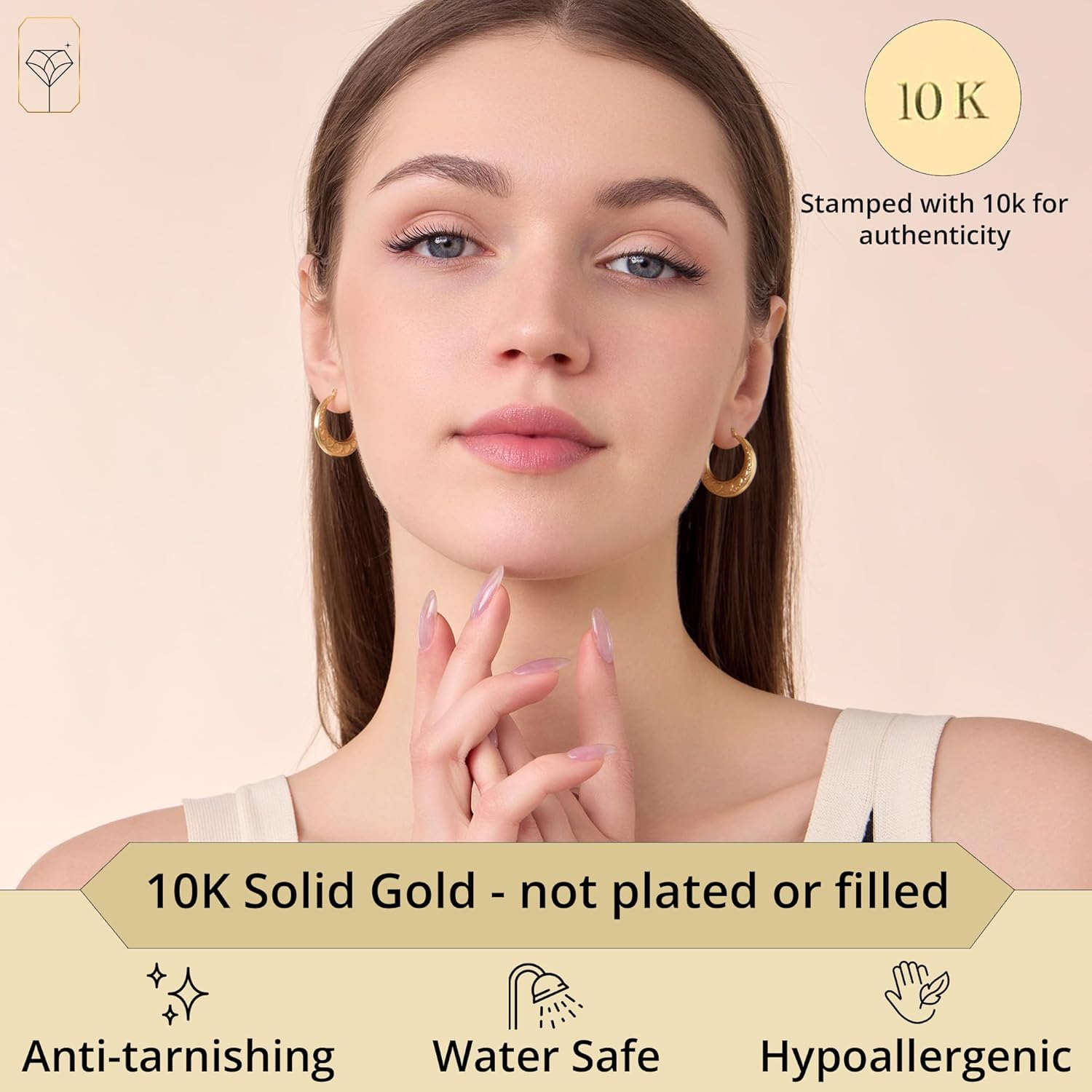 10K Solid Yellow Gold Hoop Earrings for Women Hypoallergenic Real Gold Hoops with Secure Click Closure Tarnish Resistant Luxury Hoops by MAX STONE