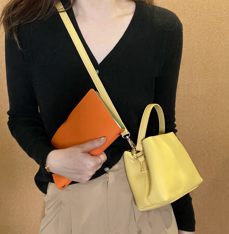 trend Handbag solid color Korean version design bucket bag trend soft leather candy color women s crossbody bag designer bag women s shoulder bag