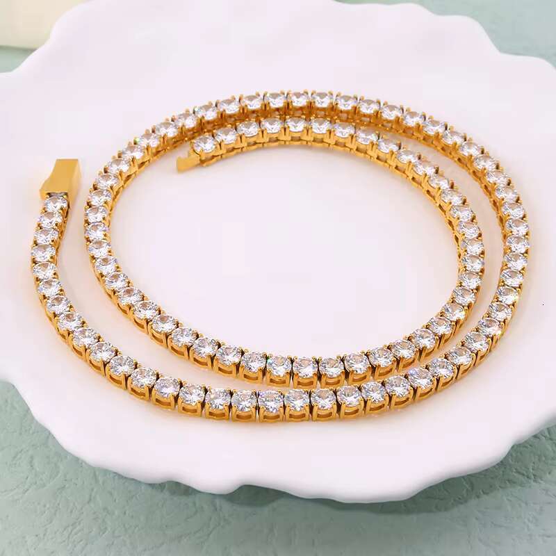 Top Grade 316L Titanium Steel Tennis Necklace 3mm-5mm Full Diamond Necklace Luxury Zircon Chain Men Necklace