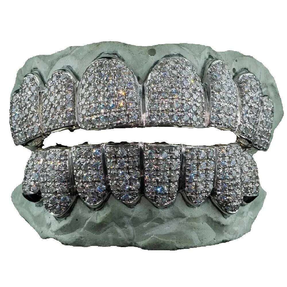 Grillz Hip Hop Custom Teeth Moissanite Silver Grillz 10 Top 10 Bottom Iced out vvs Diamond Moissanite
