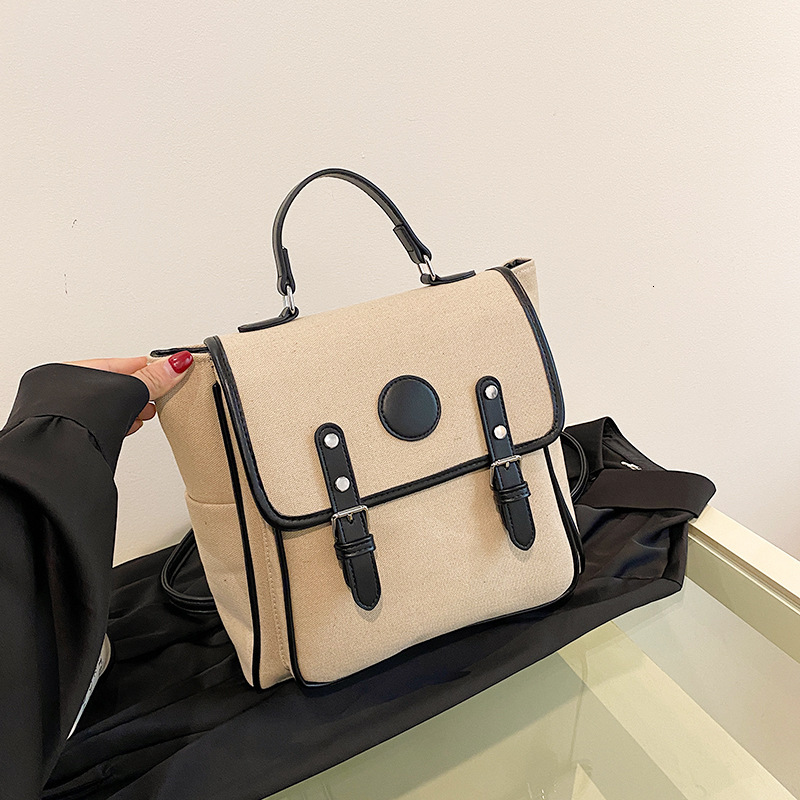 New trend Fashion Women s Backpack Academy Style Canvas Color blocked trend Shoulder Bag Designer Bag Trendy Women s Crossbody Bag