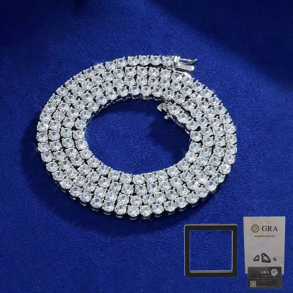Pass Tester Stock Female Elegant Style Jewelry 925 Solid Silver Gold Plated Hip Hop VVS Moissanite Diamond Cluster Tennis Chain