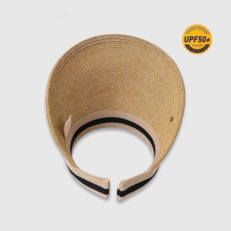 Summer Wide Brim Straw Visor Hat Women Foldable Sun Hat Beach Cap UV Protection Outdoor Travel Hat Elegant Casual Headwear Z250705