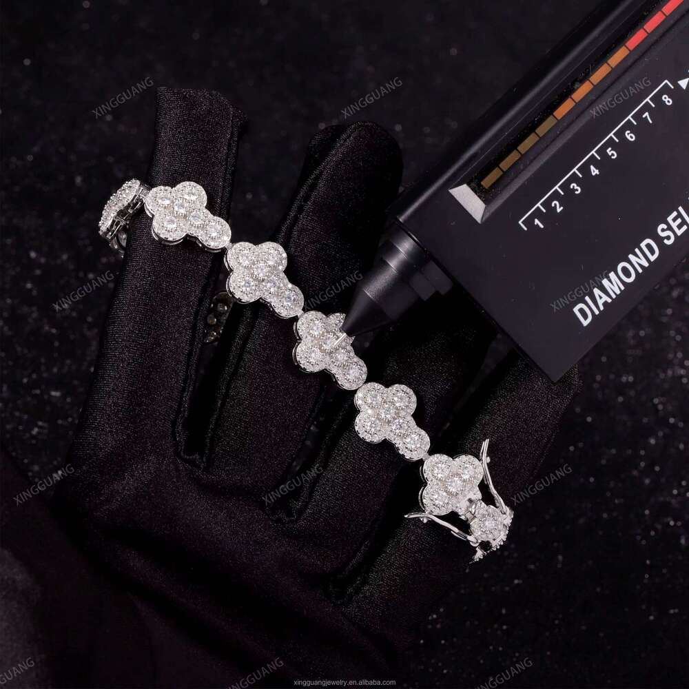 XingGuang Jewelry Pass Tester S Sterling Sier VVS Moissanite Bracelet Cross Design Dia Hip Hop Cuban Chain
