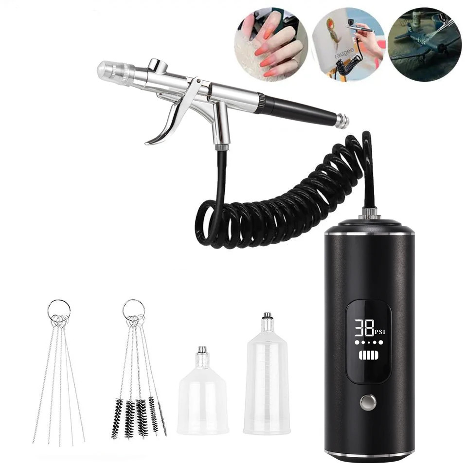 Portable Rechargeable Dual Action Air Spray Gun Kit with Rechargeable Battery Wireless Handheld Air Spray Gun Compressor Set fo 250630