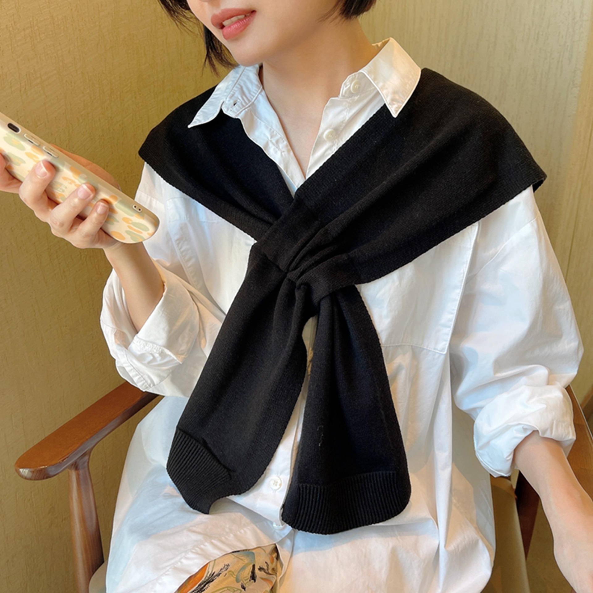 K1259 Summer shawl knitted air-conditioned room women's outer wear small shawl with skirt cardigan sunscreen scarf warm neck collar shoulder