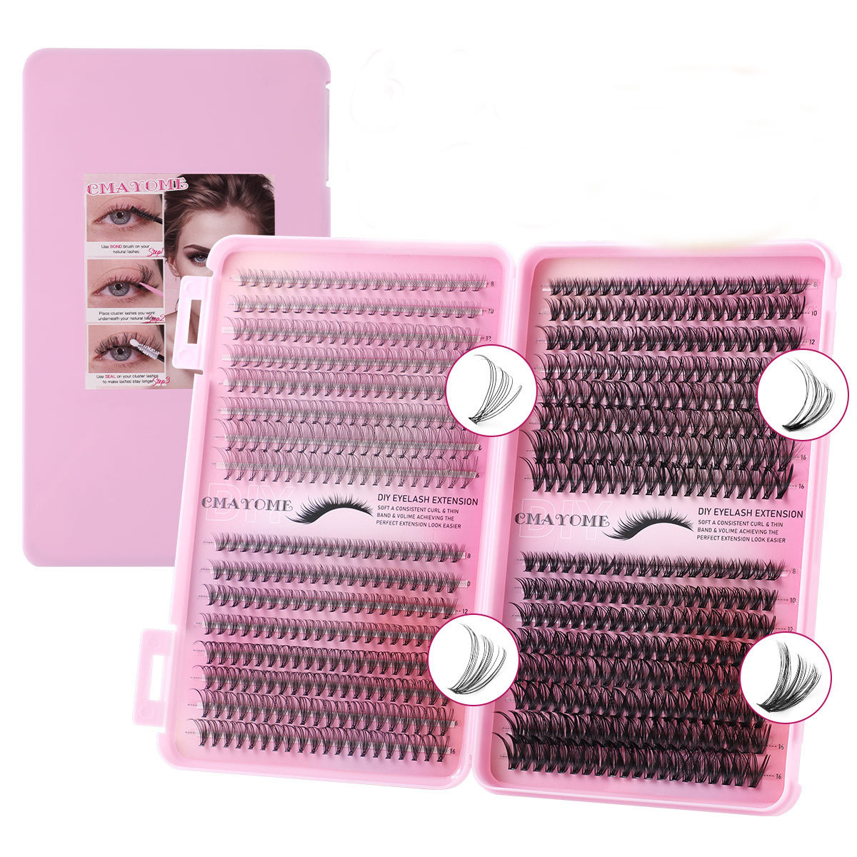 640Pcs DIY Individual Eyelashes Thick Fluffy Cluster Lashes Kit with Lash Bond & Seal Brushes Handmade Reusable DIY Segmented Eyelash Extensions Makeu