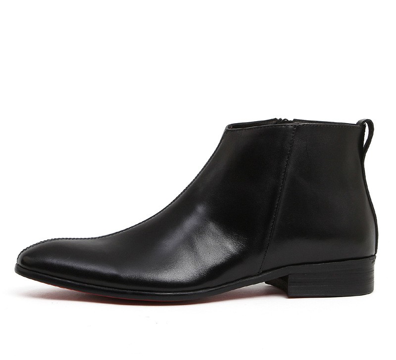 New British leather boots men's genuine leather business high-top leather shoes pointy short boots men