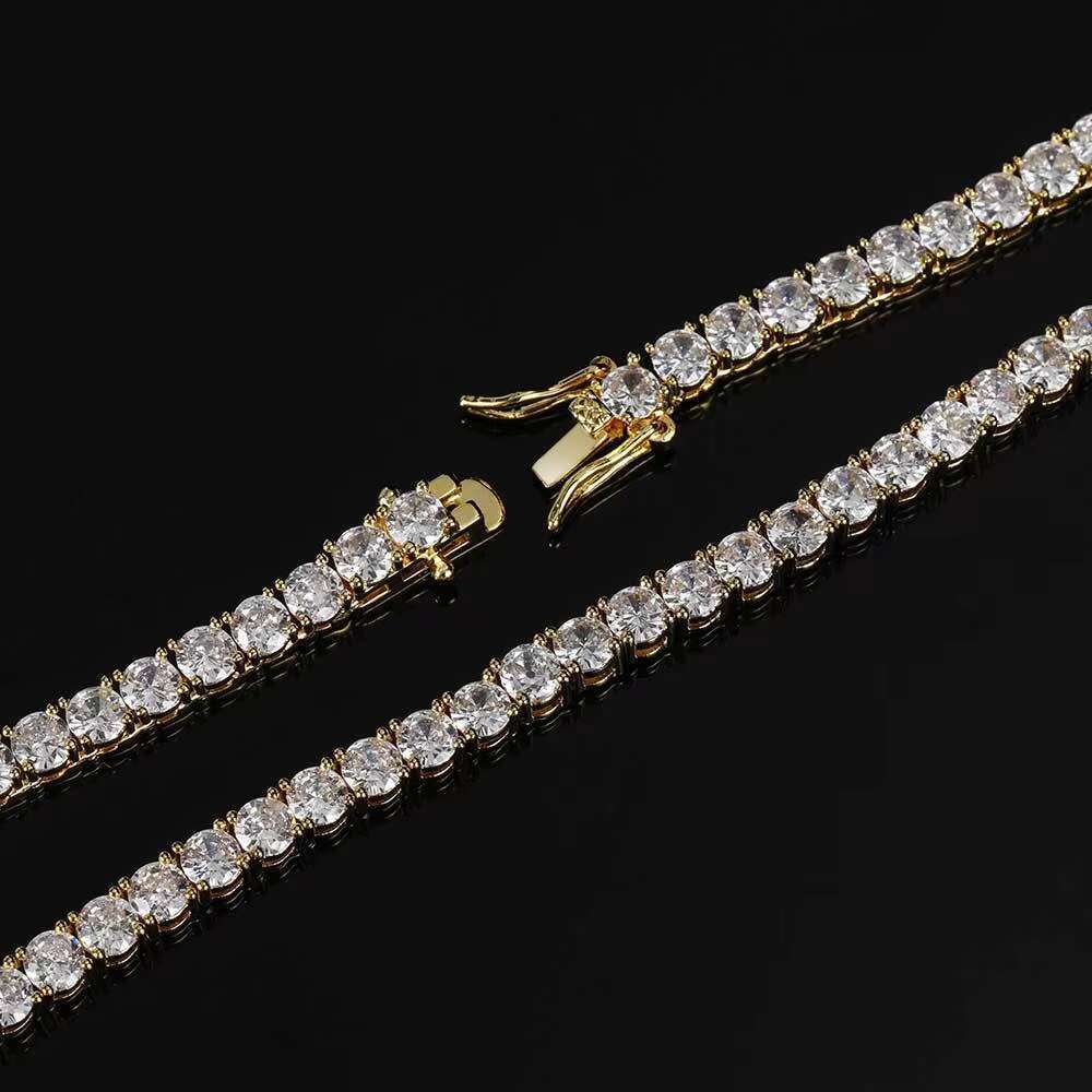 Iced Out Tennis Chain 3mm 4mm 5mm Hip Hop Zircon Tennis Chain Necklace Jewelry 18k Gold Rhodium Plating CZ Diamond Tennis Chain