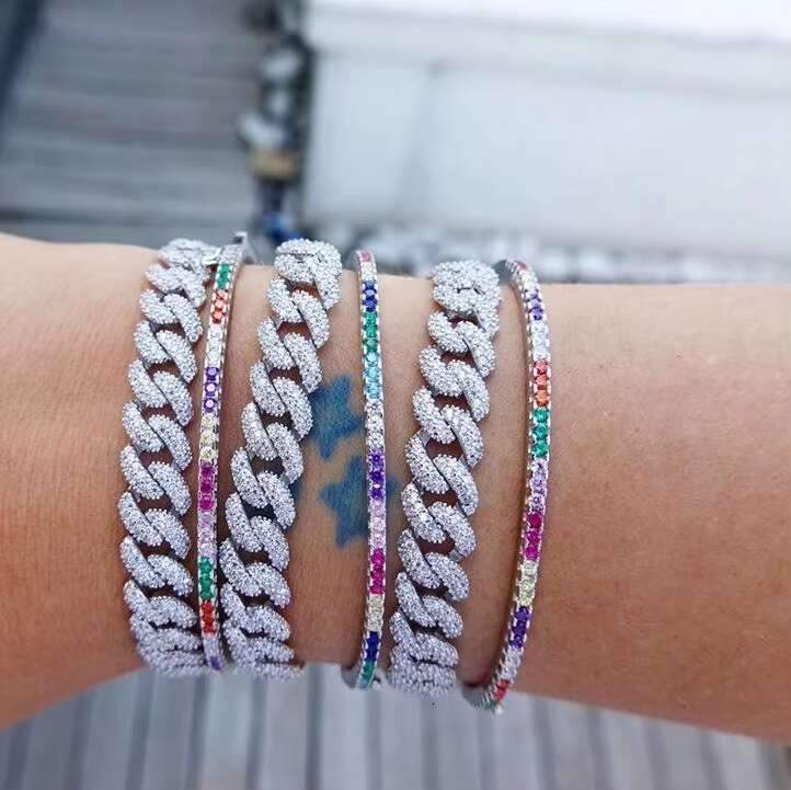 10mm Width Iced Out Bling Cuban Chain Micro Pave 5A Cz Cubic Zirconia Cuban Link Chain Bracelet for Women Men