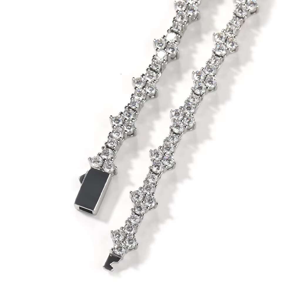 Hip Hop Trendy Iced CZ Tennis Chain with Plum Blossom Diamond Link Zircon Anniversary Dropshipping Available