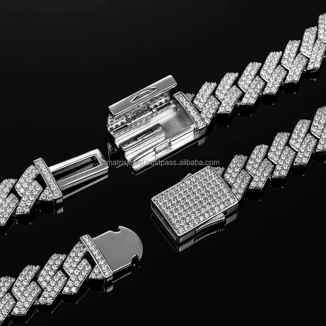 Stylish 12mm Two Row 925 Solid Silver Iced Out Hip Hop Jewelry Flawless Moissanite Best Quality Cuban Link Chain