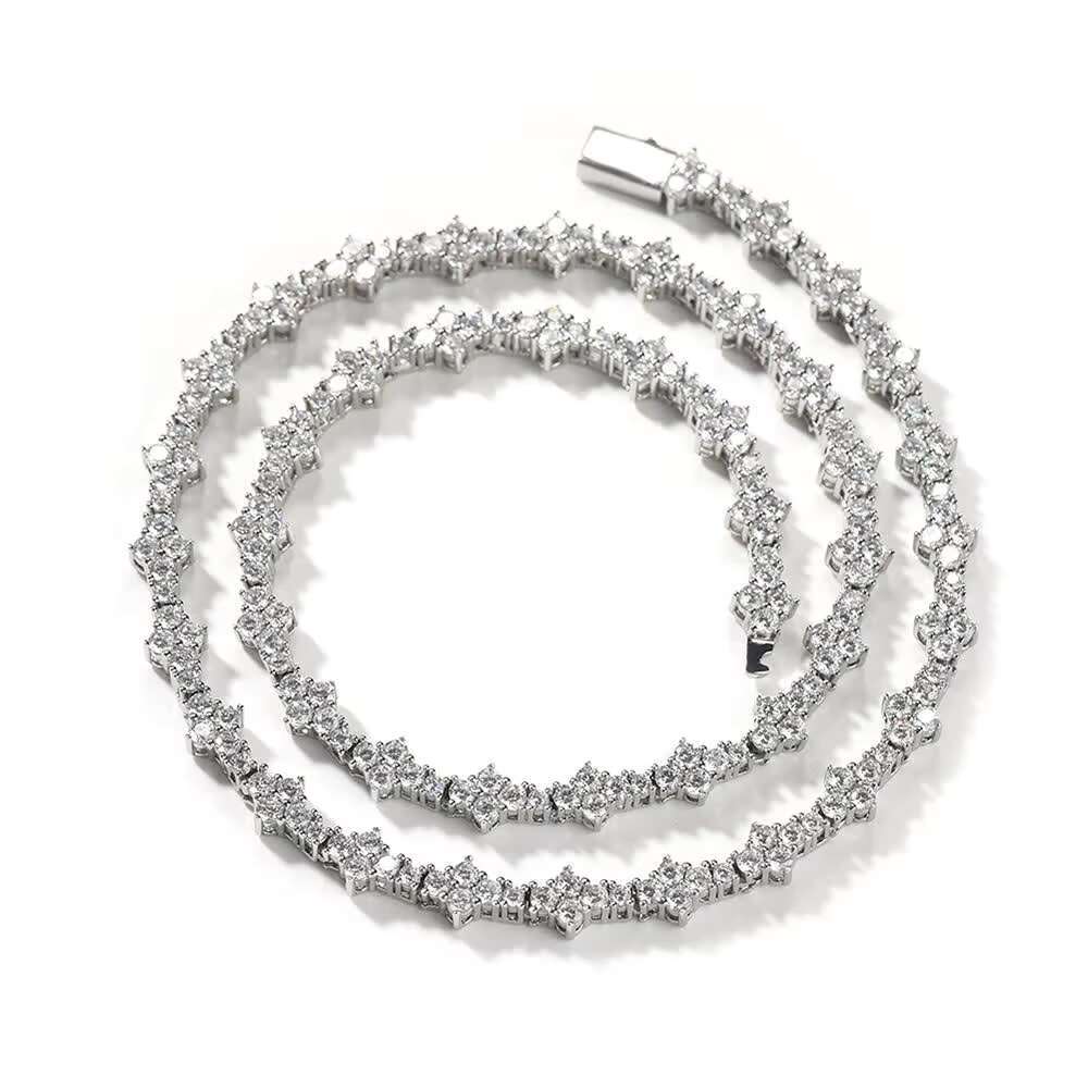 Hip Hop Trendy Iced CZ Tennis Chain with Plum Blossom Diamond Link Zircon Anniversary Dropshipping Available