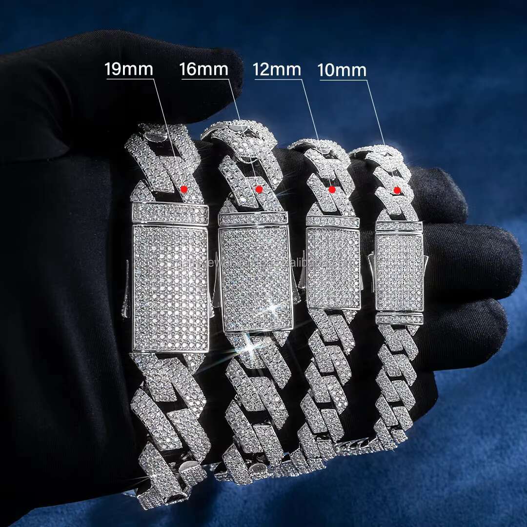 Stylish 12mm Two Row 925 Solid Silver Iced Out Hip Hop Jewelry Flawless Moissanite Best Quality Cuban Link Chain