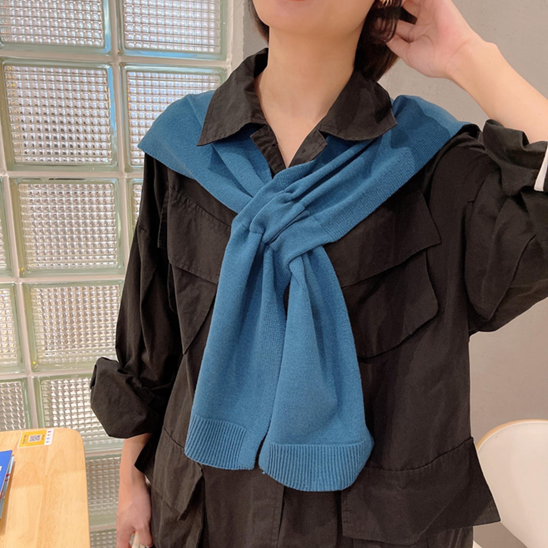 K1259 Summer shawl knitted air-conditioned room women's outer wear small shawl with skirt cardigan sunscreen scarf warm neck collar shoulder