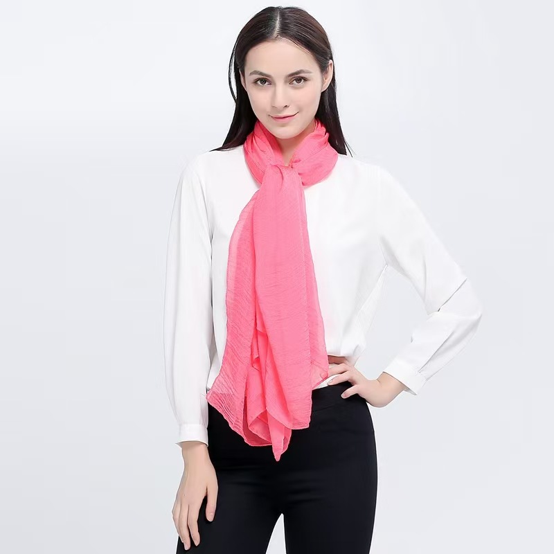 K1249 2024 Spring, Summer and Autumn Korean Women's Candy Monochrome Chiffon New Silk Scarf Sunscreen Beach Towel Scarf Wholesale Factory
