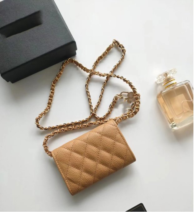 hot sale Women's Designer Shoulder bag Caviar Leather Charming Chain Strap Compact wallet Set Complete with Presentable