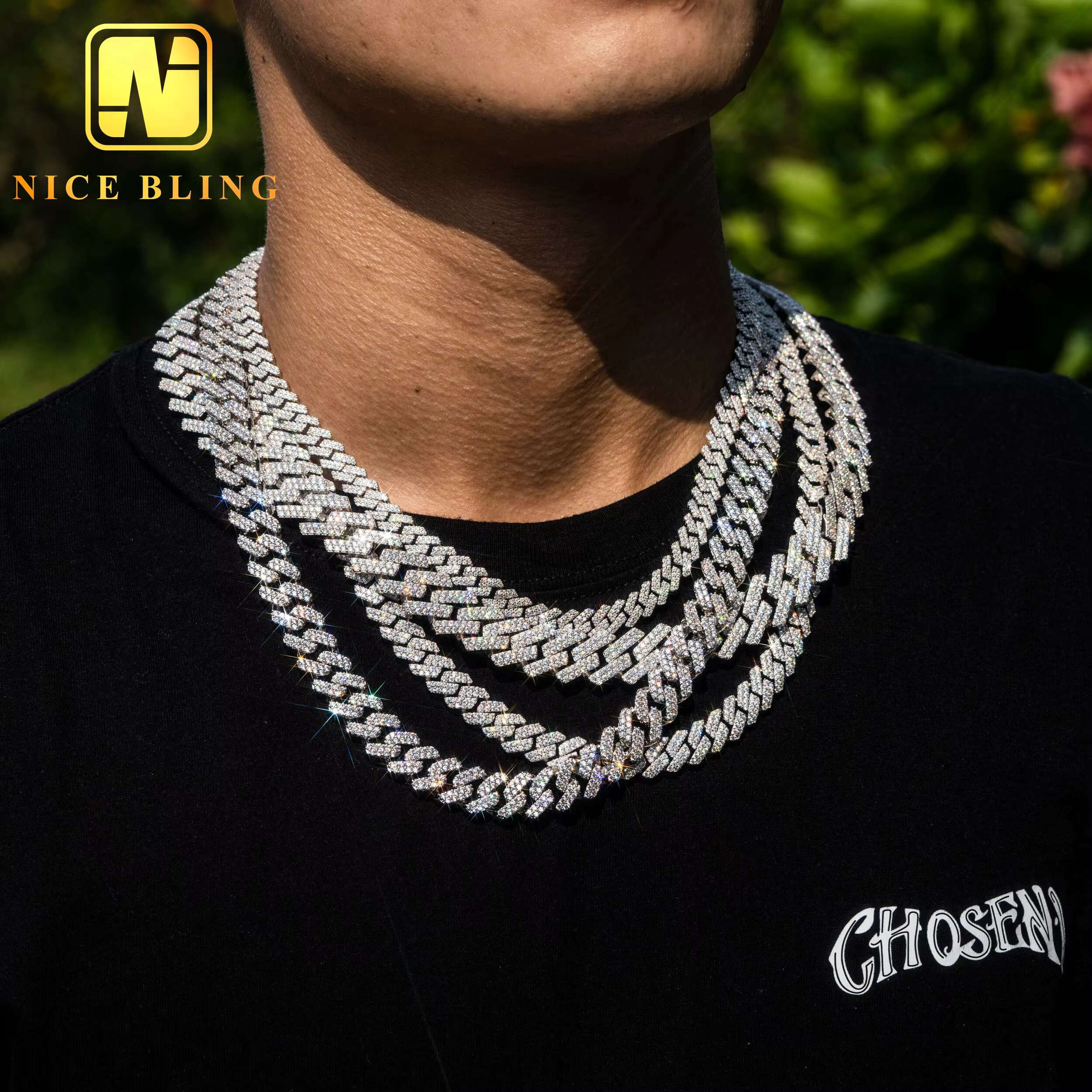 Hot Selling Drop Shipping Service 925 Sterling Silver Hip Hop 8mm 10mm 15mm Iced Out CZ Diamond Cuban Link Chain