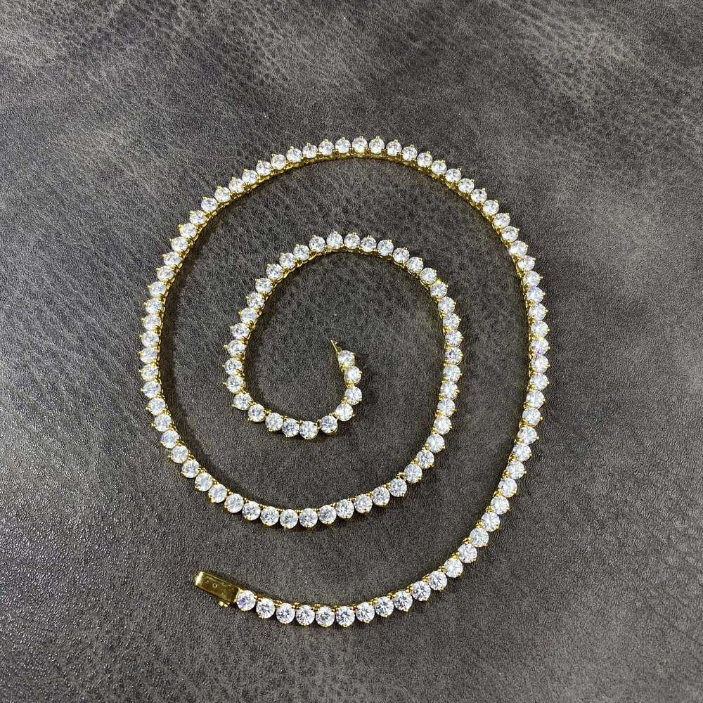 Hot Sell Hiphop Chain 4mm Setting CZ 3 Prong Tennis Chain Necklace Silver Color Yellow Zircon Women Necklace