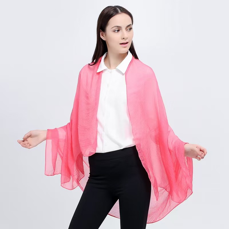 K1249 2024 Spring, Summer and Autumn Korean Women's Candy Monochrome Chiffon New Silk Scarf Sunscreen Beach Towel Scarf Wholesale Factory